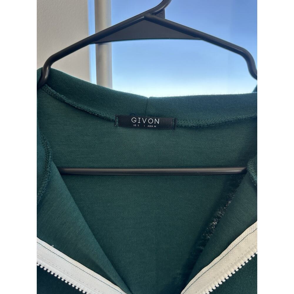 GIVON Green Full Zip Hoodie Striped Sleeves Drawstring Hooded Pockets Size S